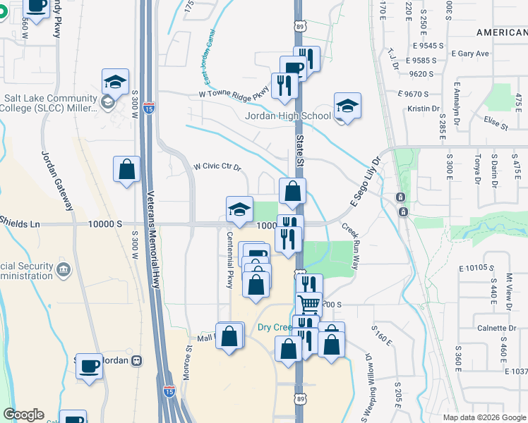 map of restaurants, bars, coffee shops, grocery stores, and more near 76 West Sego Lily Drive in Sandy