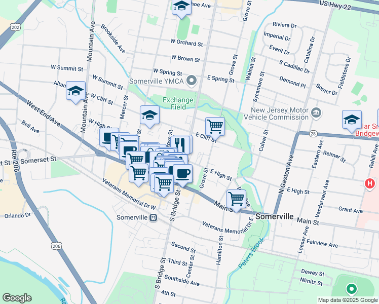 map of restaurants, bars, coffee shops, grocery stores, and more near 67 North Bridge Street in Somerville