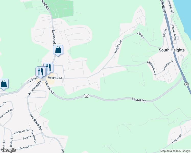 map of restaurants, bars, coffee shops, grocery stores, and more near 3210 Heights Road in Aliquippa