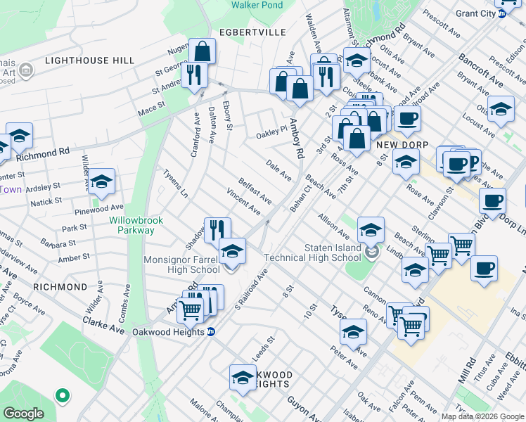 map of restaurants, bars, coffee shops, grocery stores, and more near 23 Vincent Avenue in Staten Island