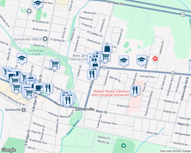 map of restaurants, bars, coffee shops, grocery stores, and more near 115 North Gaston Avenue in Somerville