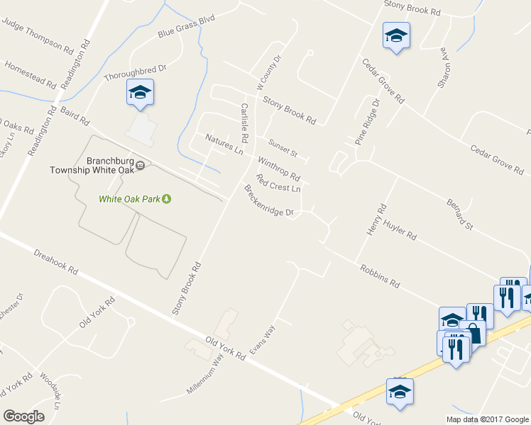 map of restaurants, bars, coffee shops, grocery stores, and more near 903 Breckenridge Drive in Branchburg