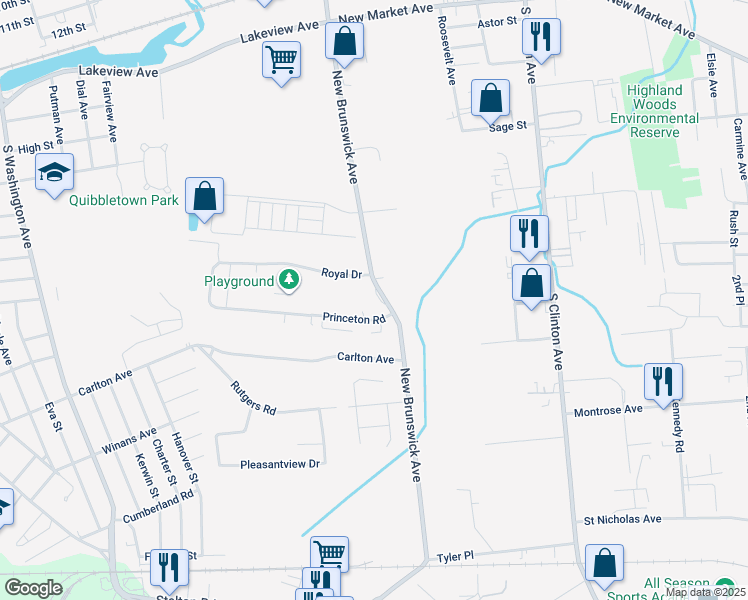 map of restaurants, bars, coffee shops, grocery stores, and more near 3300 New Brunswick Avenue in Piscataway