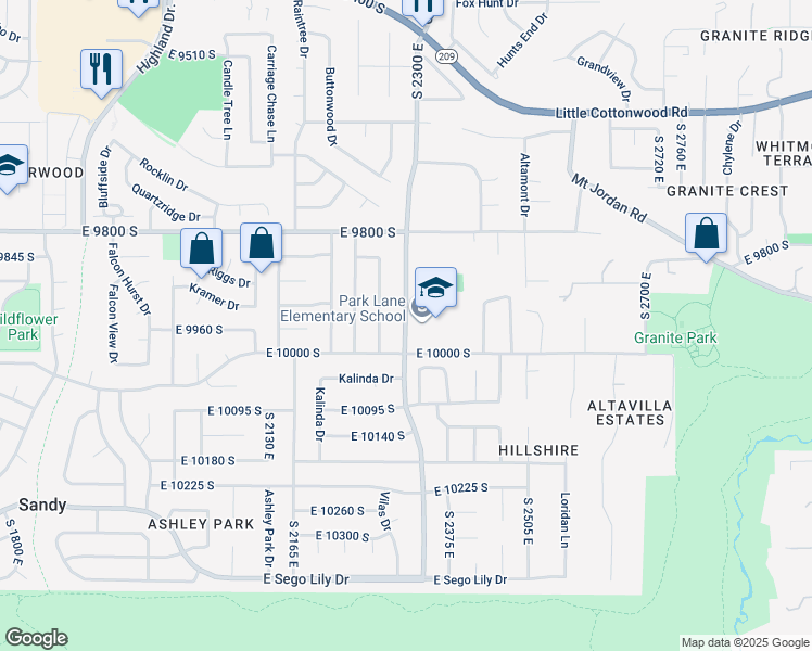map of restaurants, bars, coffee shops, grocery stores, and more near 9955 South 2300 East in Sandy