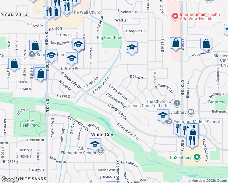 map of restaurants, bars, coffee shops, grocery stores, and more near in Sandy