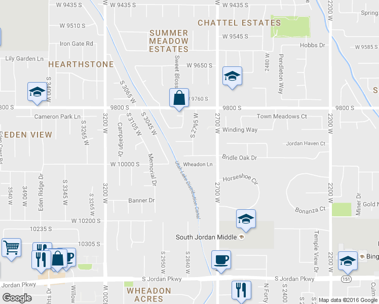 map of restaurants, bars, coffee shops, grocery stores, and more near 9956 South 2795 West in South Jordan