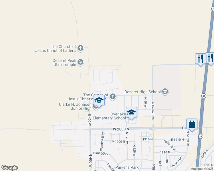 map of restaurants, bars, coffee shops, grocery stores, and more near 266 West 2240 North in Tooele