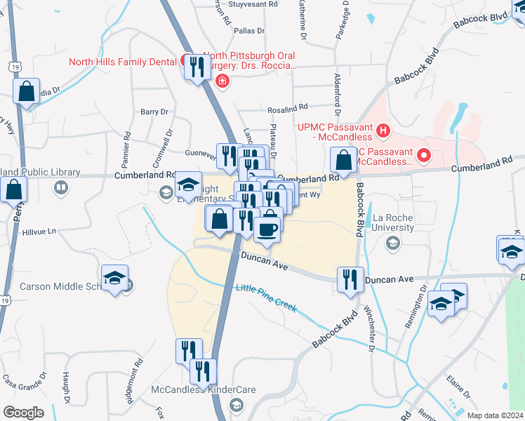 map of restaurants, bars, coffee shops, grocery stores, and more near 9020 Covenant Avenue in Pittsburgh