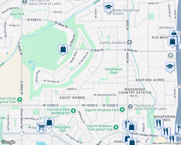 map of restaurants, bars, coffee shops, grocery stores, and more near 4279 9965 South in South Jordan