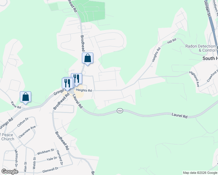 map of restaurants, bars, coffee shops, grocery stores, and more near 3115 Heights Rd in Aliquippa