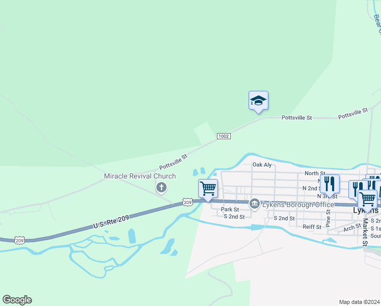 map of restaurants, bars, coffee shops, grocery stores, and more near Pottsville Street in Lykens