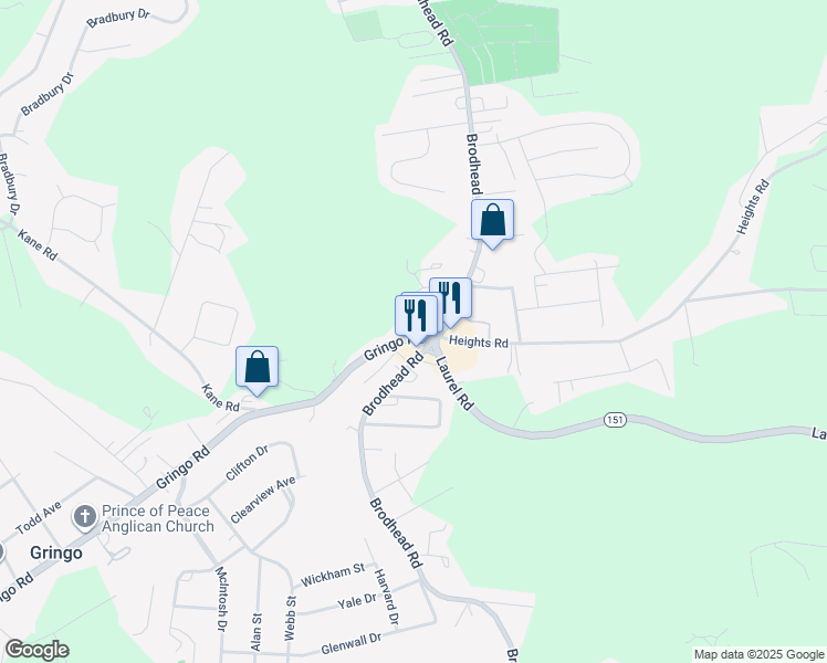 map of restaurants, bars, coffee shops, grocery stores, and more near 1002 Gringo Road in Aliquippa