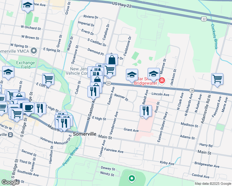 map of restaurants, bars, coffee shops, grocery stores, and more near 51 Reimer Street in Somerville