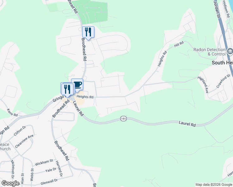 map of restaurants, bars, coffee shops, grocery stores, and more near 3115 Heights Road in Aliquippa