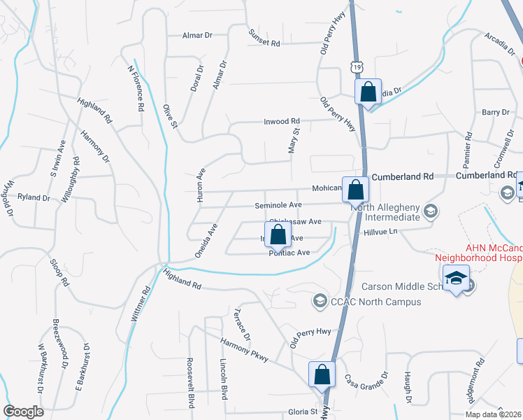 map of restaurants, bars, coffee shops, grocery stores, and more near 329 Seminole Avenue in Pittsburgh