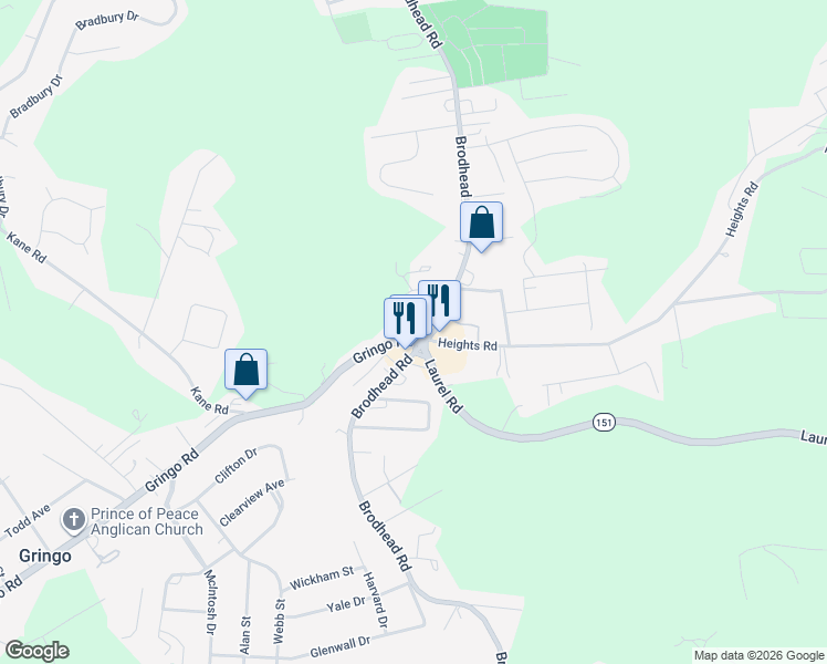 map of restaurants, bars, coffee shops, grocery stores, and more near 1000 Gringo Road in Aliquippa
