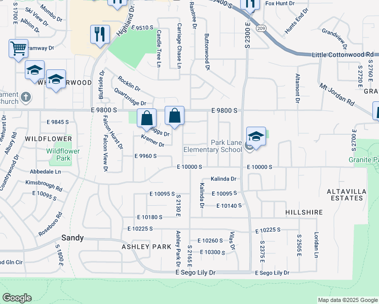 map of restaurants, bars, coffee shops, grocery stores, and more near 2161 Laver Court in Sandy
