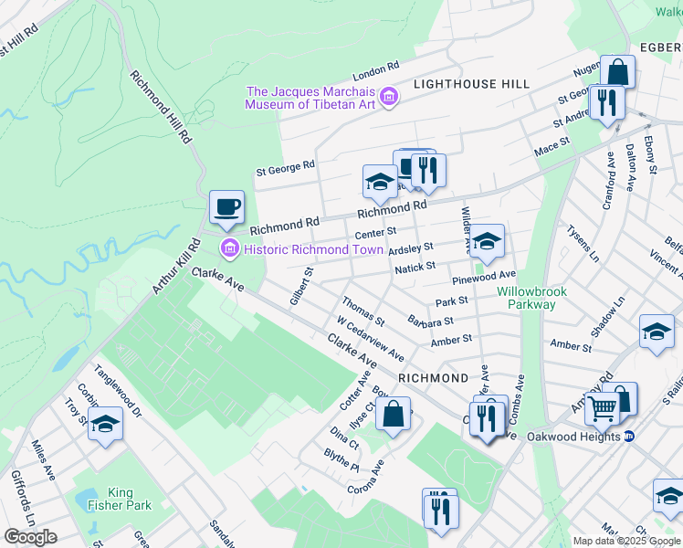 map of restaurants, bars, coffee shops, grocery stores, and more near 325 Natick Street in Staten Island