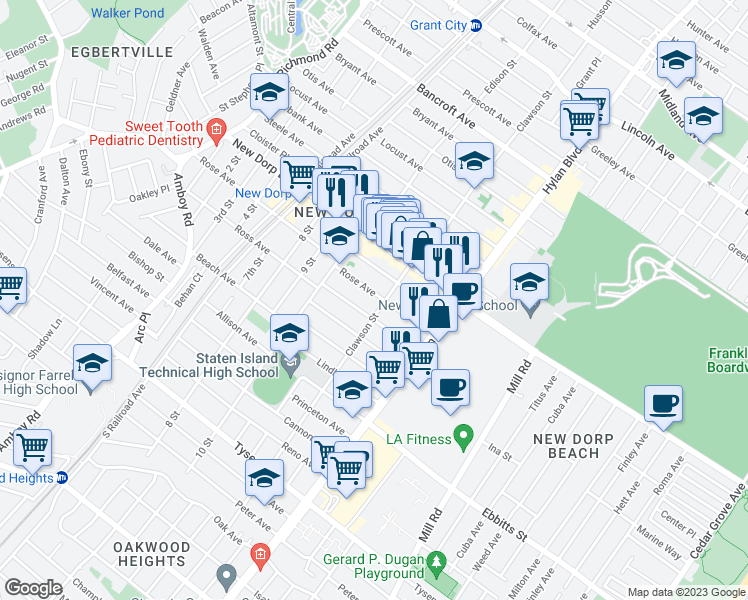 map of restaurants, bars, coffee shops, grocery stores, and more near 318 Rose Avenue in Staten Island