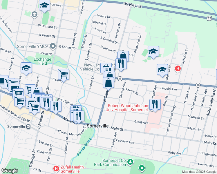 map of restaurants, bars, coffee shops, grocery stores, and more near 115 North Gaston Avenue in Somerville