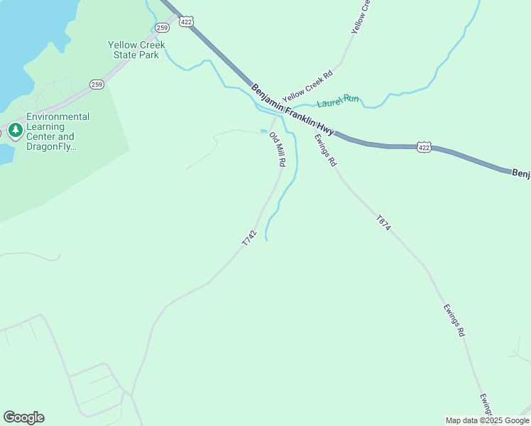 map of restaurants, bars, coffee shops, grocery stores, and more near 225 Old Mill Road in Penn Run