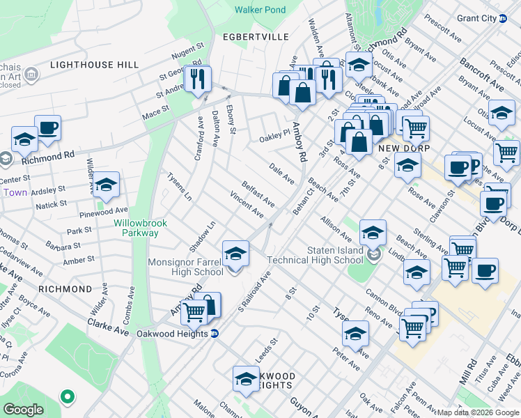 map of restaurants, bars, coffee shops, grocery stores, and more near 23 Vincent Ave in Staten Island