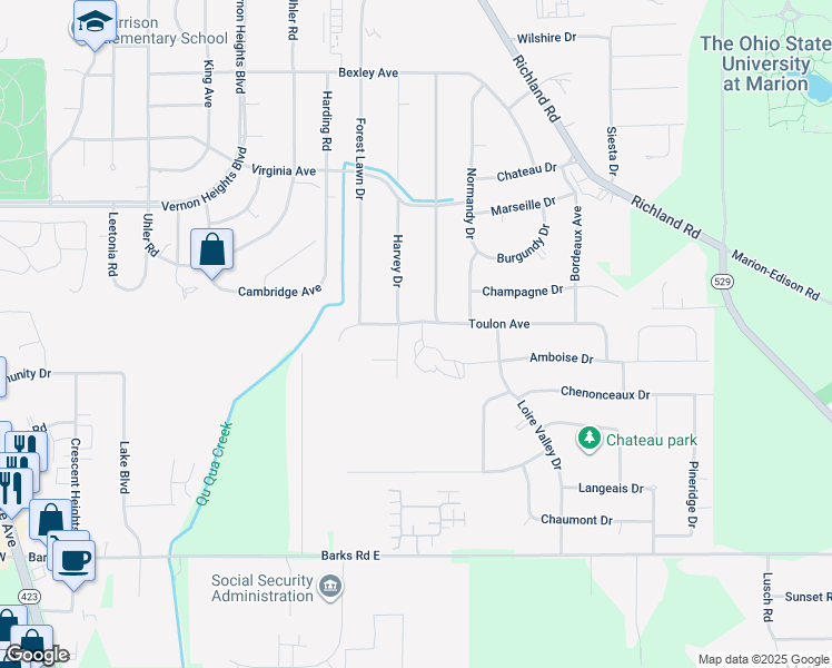 map of restaurants, bars, coffee shops, grocery stores, and more near 891 Toulon Avenue in Marion