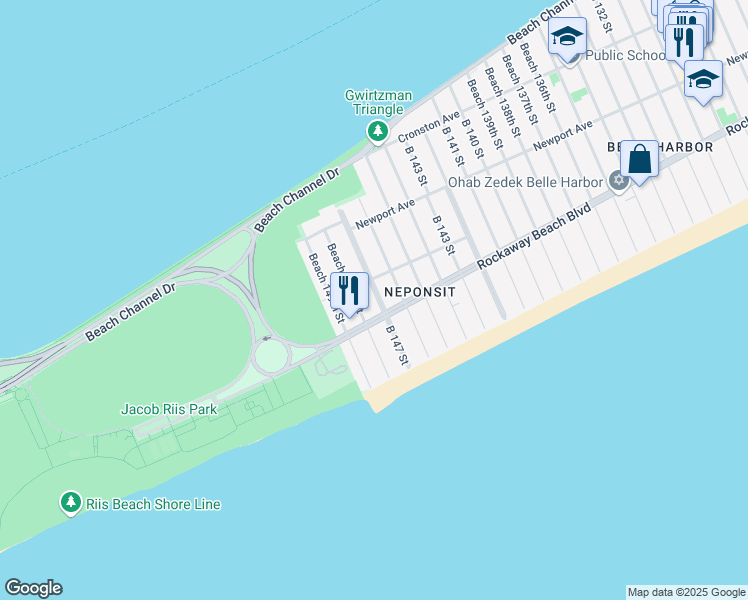 map of restaurants, bars, coffee shops, grocery stores, and more near 219 B 147 Street in Queens