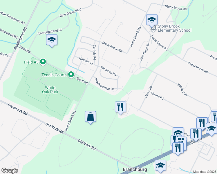 map of restaurants, bars, coffee shops, grocery stores, and more near 903 Breckenridge Drive in Branchburg