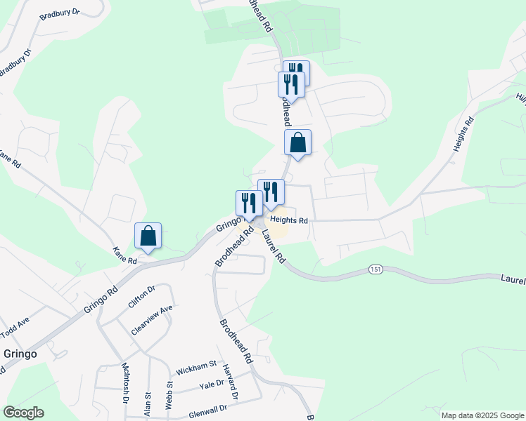 map of restaurants, bars, coffee shops, grocery stores, and more near 2061 Brodhead Road in Aliquippa