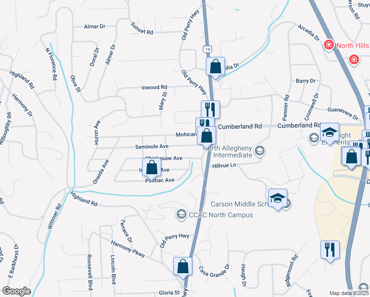map of restaurants, bars, coffee shops, grocery stores, and more near 159 Seminole Avenue in Pittsburgh