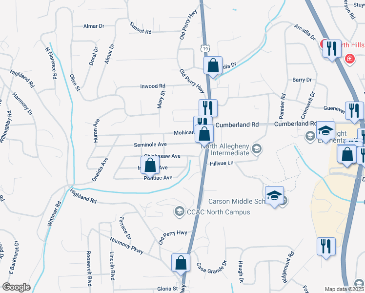 map of restaurants, bars, coffee shops, grocery stores, and more near 159 Seminole Avenue in Pittsburgh