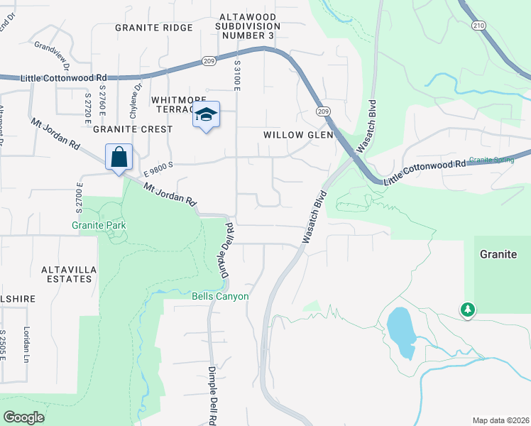 map of restaurants, bars, coffee shops, grocery stores, and more near 3172 Fur Hollow Drive in Sandy