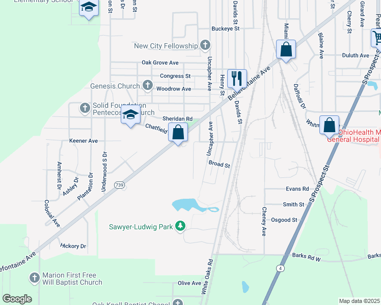 map of restaurants, bars, coffee shops, grocery stores, and more near 981 Edison Avenue in Marion