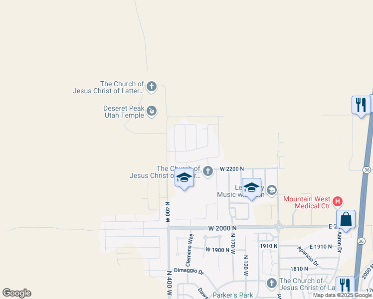 map of restaurants, bars, coffee shops, grocery stores, and more near North 330 West in Tooele
