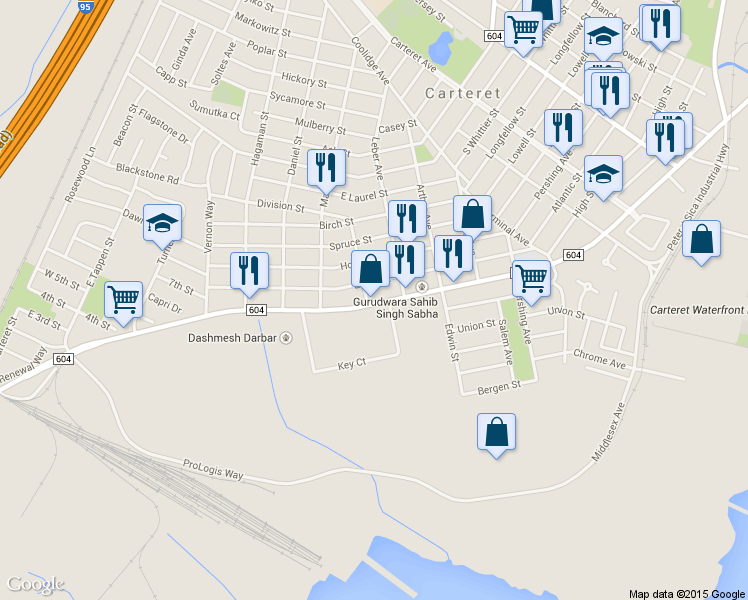 map of restaurants, bars, coffee shops, grocery stores, and more near 897 Port Reading Avenue in Woodbridge Township
