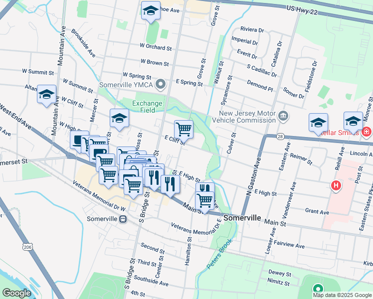 map of restaurants, bars, coffee shops, grocery stores, and more near 90 Grove Street in Somerville