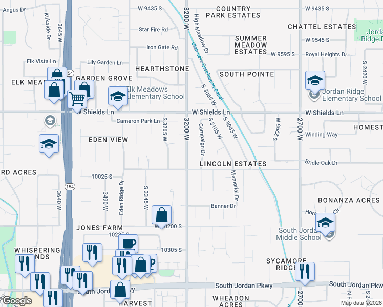 map of restaurants, bars, coffee shops, grocery stores, and more near 9943 South 3200 West in South Jordan
