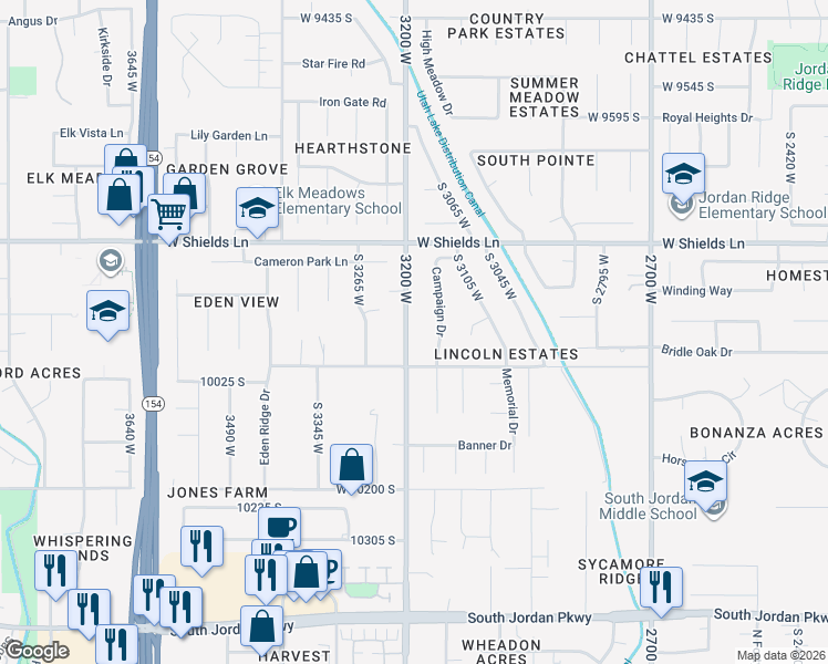 map of restaurants, bars, coffee shops, grocery stores, and more near 9943 South 3200 West in South Jordan