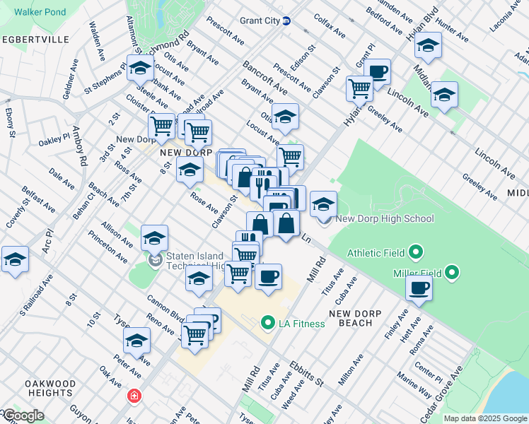 map of restaurants, bars, coffee shops, grocery stores, and more near 366 New Dorp Lane in Staten Island