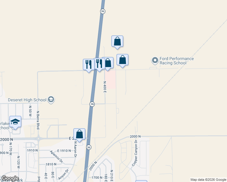 map of restaurants, bars, coffee shops, grocery stores, and more near 2275 North 470 East in Tooele