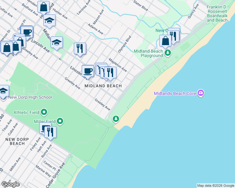 map of restaurants, bars, coffee shops, grocery stores, and more near 1111 Father Capodanno Boulevard in Staten Island