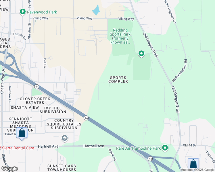 map of restaurants, bars, coffee shops, grocery stores, and more near 3307 Tarmac Road in Redding