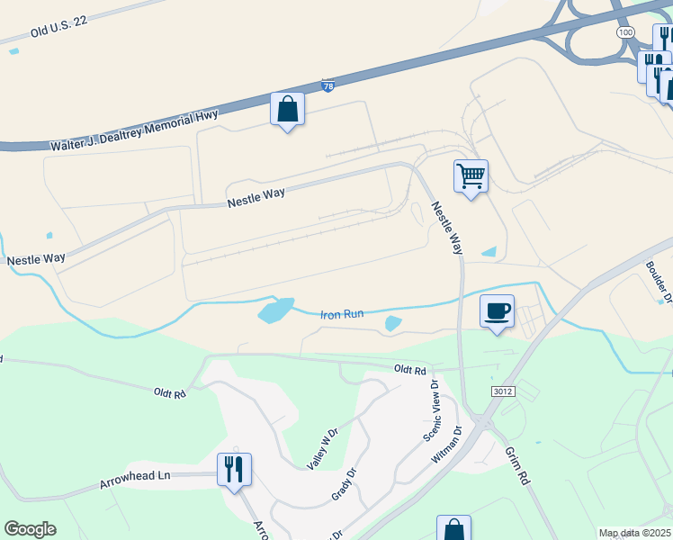 map of restaurants, bars, coffee shops, grocery stores, and more near 400 Nestle Way in Breinigsville