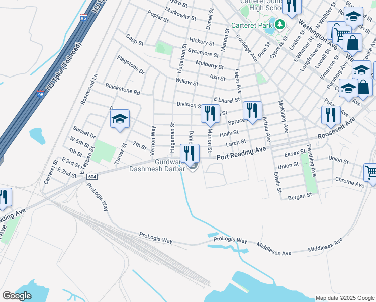 map of restaurants, bars, coffee shops, grocery stores, and more near 805 Port Reading Avenue in Woodbridge Township