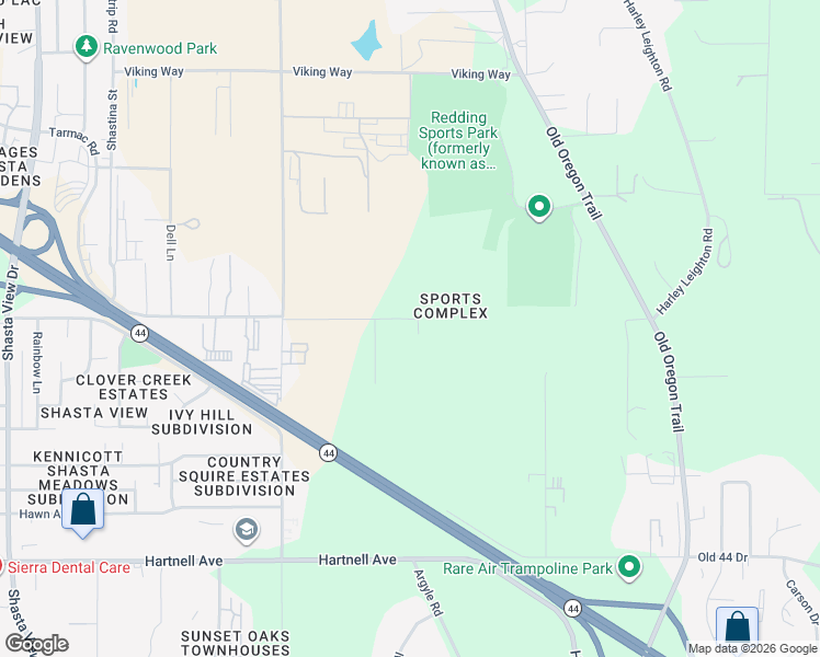 map of restaurants, bars, coffee shops, grocery stores, and more near 3307 Tarmac Road in Redding