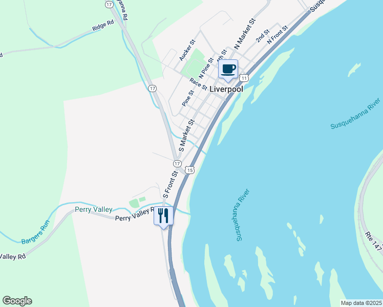 map of restaurants, bars, coffee shops, grocery stores, and more near 509 South Front Street in Liverpool