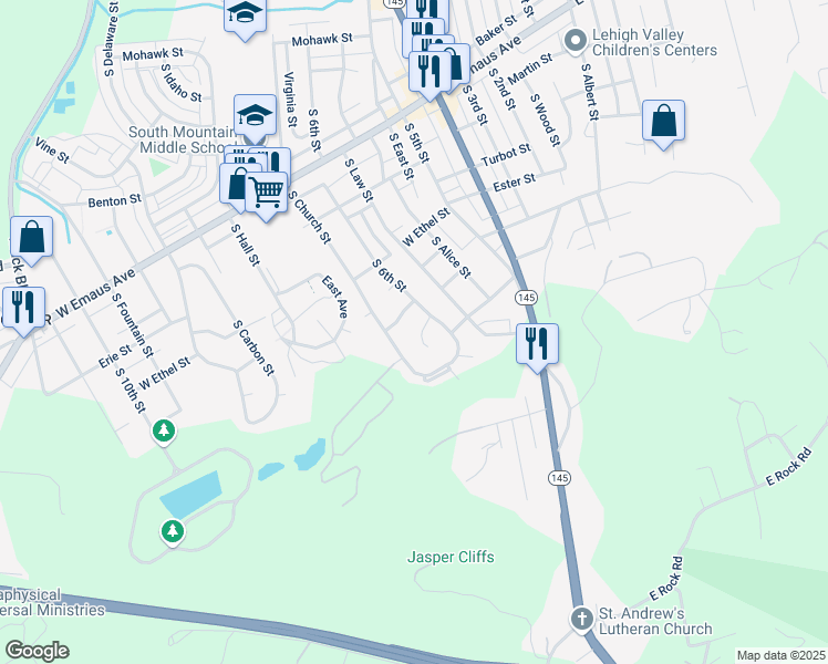 map of restaurants, bars, coffee shops, grocery stores, and more near 626 Clifford Street in Allentown