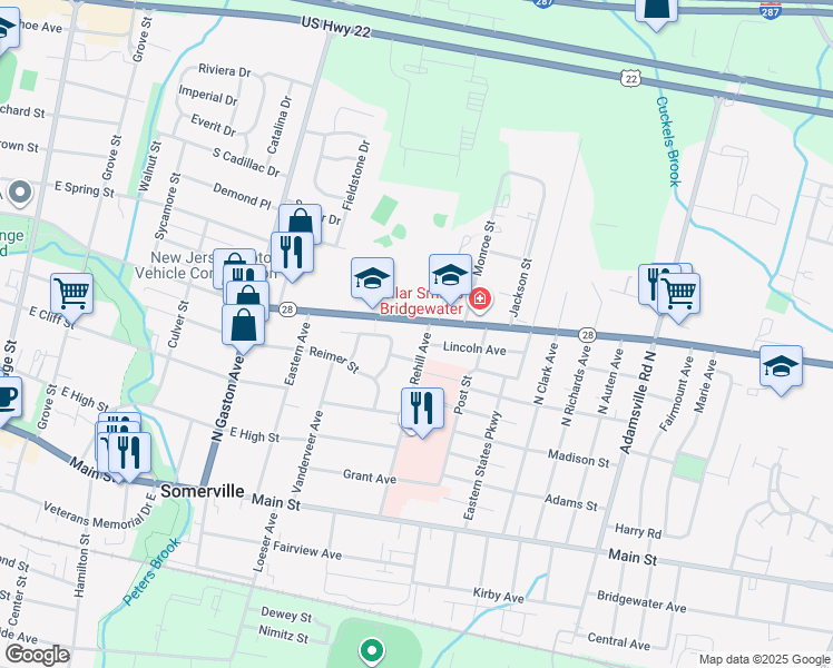 map of restaurants, bars, coffee shops, grocery stores, and more near 172 Rehill Avenue in Somerville