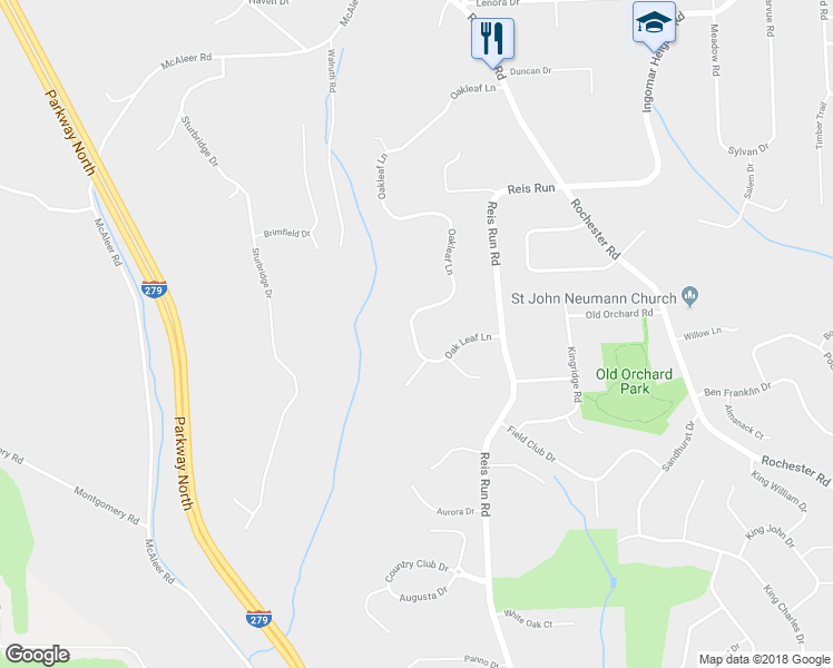 map of restaurants, bars, coffee shops, grocery stores, and more near 1649 Oak Leaf Lane in Pittsburgh